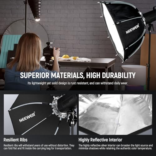 NEEWER 28"/70cm Octagonal Softbox, Quick Release Bowens Mount Softbox with Honeycomb Grid, Light Diffusers, Bag for RGB CB60 CB60B CB200B MS60B MS60C MS150B S101-300W/400W Pro Vision 4 Q4, NS27P