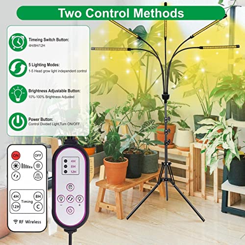 yentbokj - 5 Heads Adjustable LED Lights, Full Spectrum Grow Lamp with Timer, Warm White Light for Indoor Plants