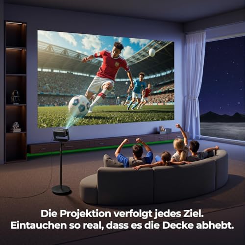 Projector Compatible with Netflix 28000 Lumens, Mini Projector 4K Supports Native 1080P, WLAN 6 and Bluetooth, Electric Focus and 4D Keystone, Over 100,000+ Apps, Home Cinema / Outdoor