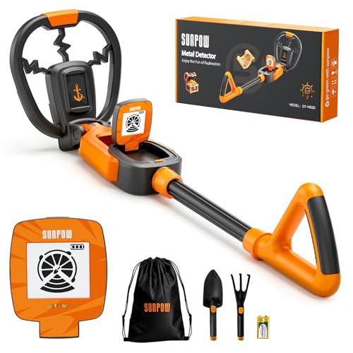 SUNPOW Metalldetektor Kinder – Schatz-Animation & wasserdichte Suchspule – Höhenverstellbar 60–70 cm – Leicht & Kindersicher – Komplettset Für Kinder 6–12 Jahre
