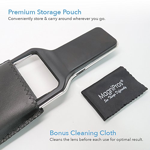 MagniPros 3X Large Handheld Magnifying Glass with 10 Dimmable Anti-Glare LED Lights(Provide more Evenly Lit area) & Bonus Cleaning Cloth