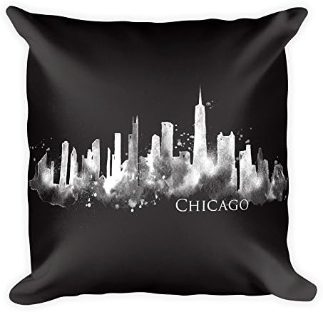 Chicago, Illinois Watercolor City Skyline Black Pillow (Cover & Inserts w/Zipper) Citiscape Home Decoration, Office Sofa Decor All Over Silky Printed on Both Sides 18'X18 (Black Pillow)