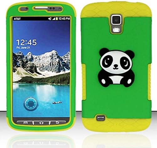 For Samsung Galaxy S4 ACTIVE i537 i9295 GRIP Panda Bear 3D Cover Case - Yellow/Neon Green