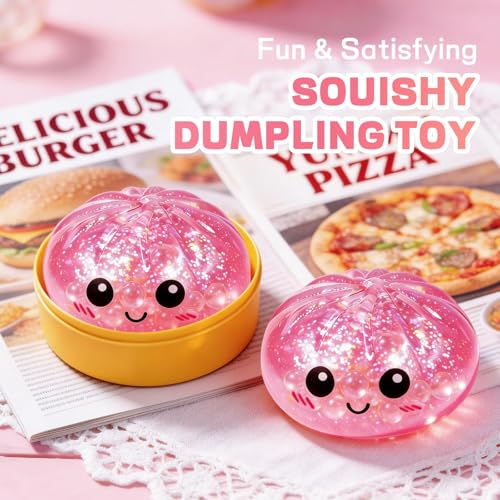 Last Page® Glitter Dumpling Squishy Box Real Squishy Dumplings Squishies Fidget Toys Adults & Teens Large Adults Anxiety Relief Squeeze Toy (Pink)