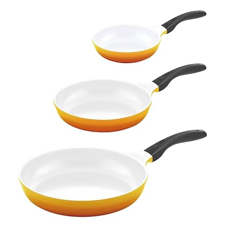 3er Set culinario Bratpfannen, Ø 20, 24 und 28 cm, gelb, antihaft und induktionsgeeignet
