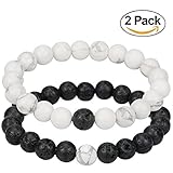 CalmWhite Howlite Lava Stone Diffuser Bracelet For Essential Oil Couple Bracelet Aromatherapy Bracelet,pack of 2