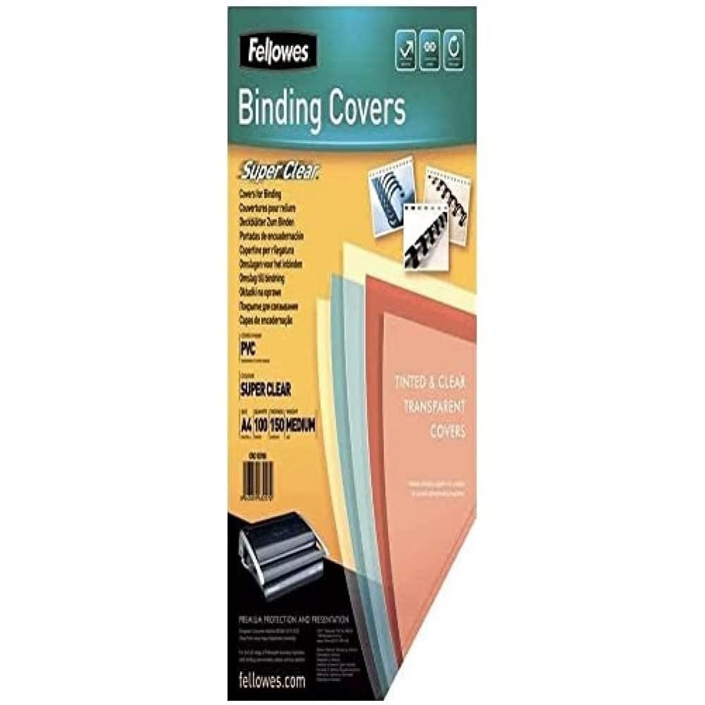 Fellowes A4 Binding Cover - 300 Microns PVC Binding Covers - Pack of 100 Binding Covers - Transparent