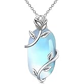HPQQ Filigree Teardrop Necklace 925 Sterling Silver Teardrop Gemstone Pendant Jewelry Gifts for Women
