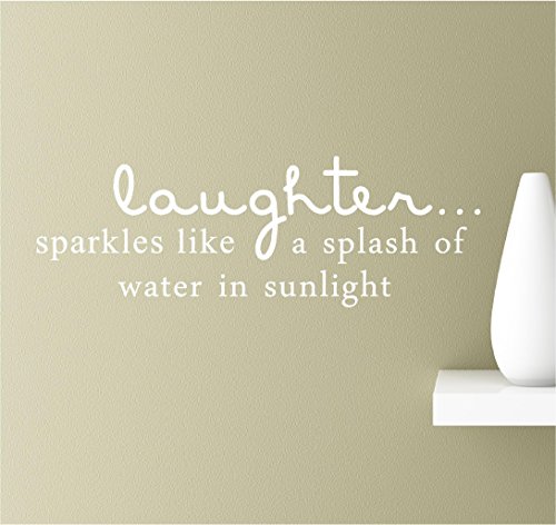 Laughter sparkles like a splash of water in sunlight text wall art silhouette symbol nursery sticker decal car truck window computer laptop scripture (White)