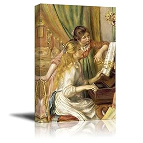 Young Girls at The Piano by Pierre-Auguste Renoir - Canvas Print Wall Art Famous Painting Reproduction - 12" x 18"