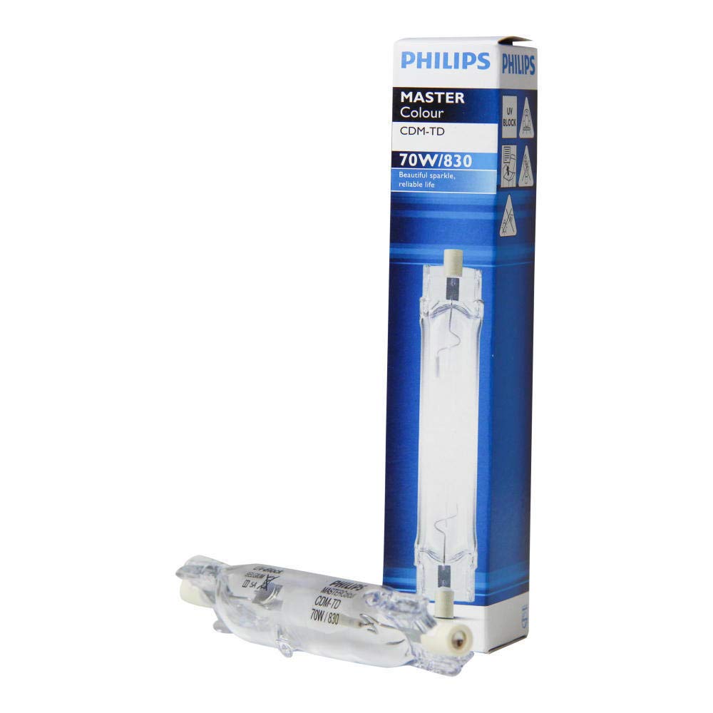 70 Watt Double Ended Rx7s Metal Halide Lamp in Warm White Light 3000K Long Life Philips MASTERColour CDM-TD 197825 70W/830