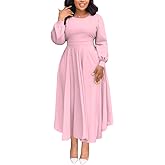 Women's Church Dresses for 2025 Wedding Guest Cocktail Tea Party Long Sleeve A-Line Vintage Evening Graduation Dress Pink