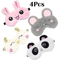 4 Pack Cute Animal Sleep Mask for Girls Soft Plush Blindfold Cute Rabbit Panda Alpaca Mouse Sleeping Masks Eye Cover Eyeshade for Kids Teens Girls Women Plane Travel Nap Night Sleeping