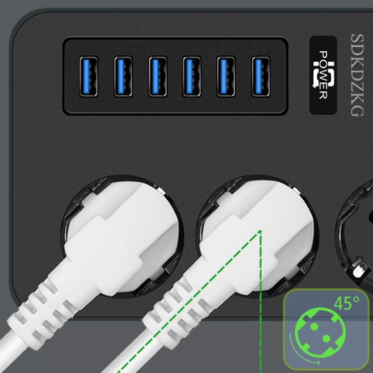 Multiprise 3 Prises Multiple (13A/3000W) avec Interrupteur Individuelles, 6 Ports de Charge USB (3.1A/5V),1.8m Adaptateur Secteur Les Câbles, Applicable à Bureaux Et Voyage en Maison (Noir)