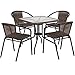 Flash Furniture Lila 28'' Square Glass Metal Table with Dark Brown Rattan Edging and 4 Dark Brown Rattan Stack Chairs