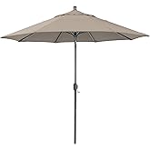 California Umbrella 12-Year-Non-Fading, 9Ft Premium Sunbrella Patio Umbrella, Hand-Crank, Button-Tilt, Gray Frame, Taupe Fabric