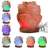 Hymilian Sea Salt Lamp - Himalayan Pink Rose Hand Carved Glow Rock Salt Lamps With Wood Base Included USB Electric Wire & Multi Color Changing LED Light - Mini Air Purifier For Office Home Hotel Yoga
