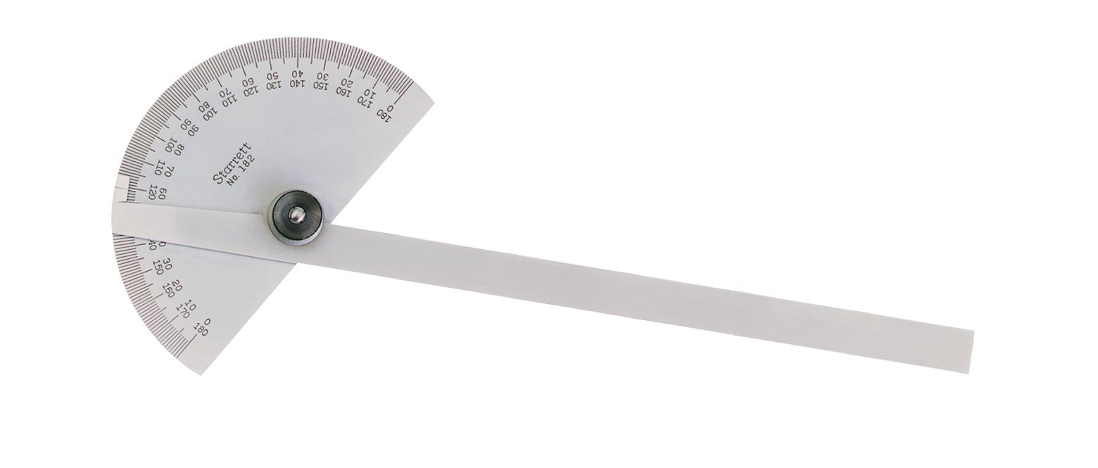 Starrett C182 Satin Chrome Protractor, 0-180 Degree Range, 6" Blade Length