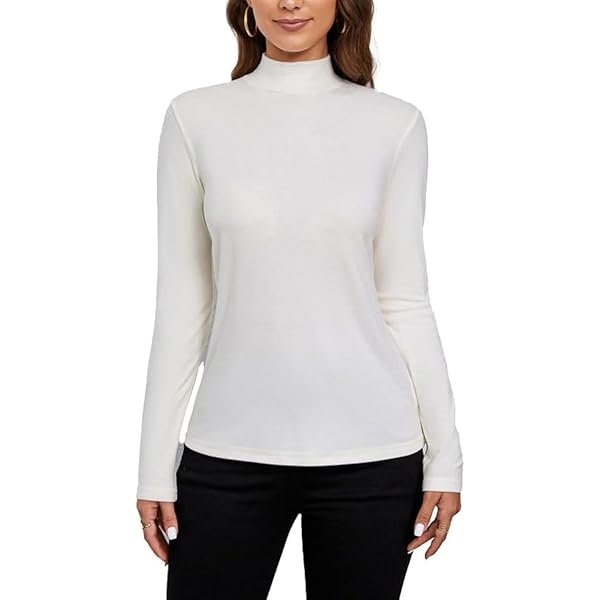 MESISAN Women's Long Sleeves Mock Turtleneck Tops Basic Stretch