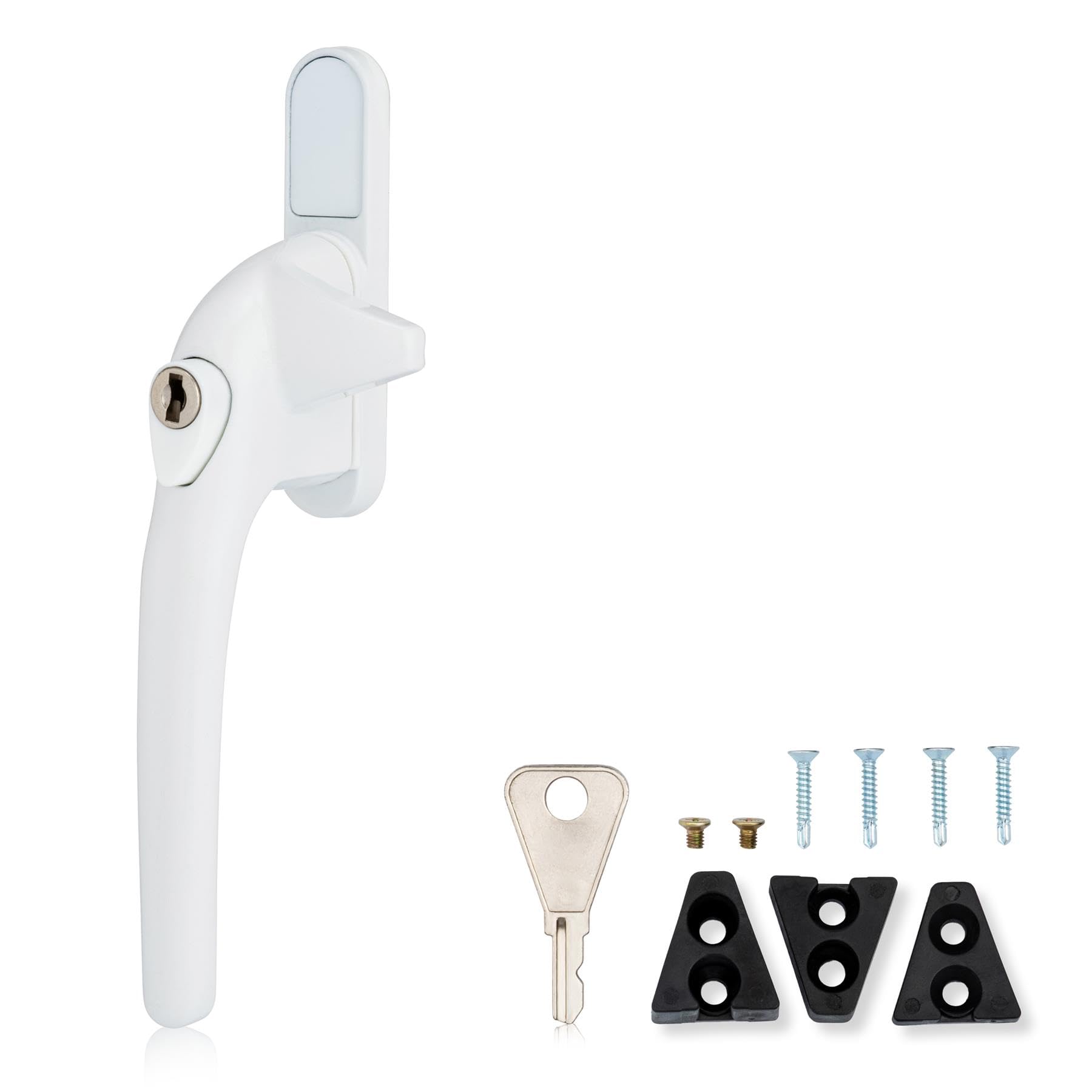 XFORT Locking Cockspur Window Handle Installation Kit in White, Left Hand UPVC Window Handle Replacement, Lockable Window Lever
