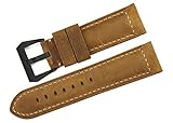 iStrap 24mm Genuine Leather XL Men's Vintage Tang Watch Band for PANERAI LUMINOR - Brown