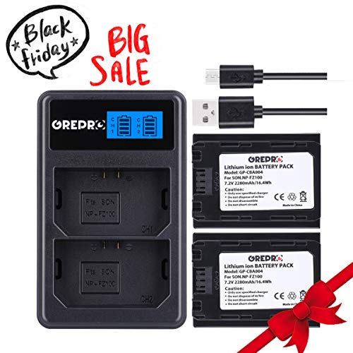 NP-FZ100 Camera Battery Charger Set for Sony Grepro 2 Pack Rechargeable Lithium-Ion Battery Charger Kit 100% Compatible with Original Sony Alpha 9, A9, Alpha 9R, A9R, Alpha 9S, A7RIII, A7R3, a7 III