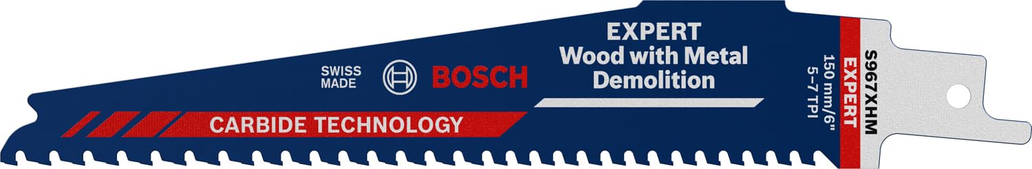 Bosch Professional 1x Expert ‘Wood with Metal Demolition’ S 967 XHM Reciprocating Saw Blade (for Wood with tough metal, Length 150 mm, Accessories Reciprocating Saw)
