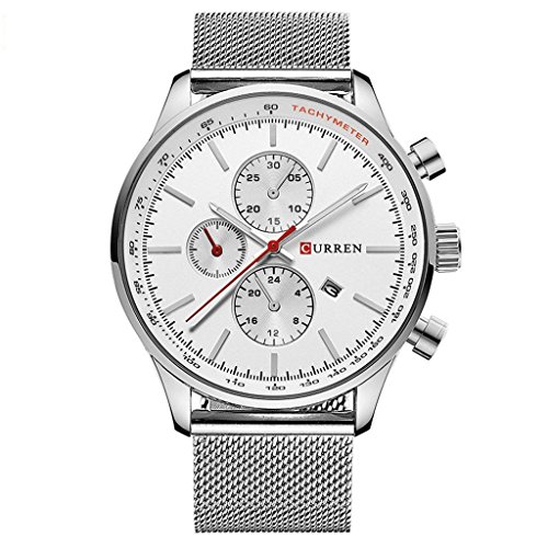 Treeweto Men's Fashion Wrist Watches Analog with Silver Milanese Mesh Band Strap