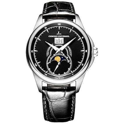 automatikuhr CHRONO UNIVERSEL,mondphase, wasserdicht, 316L Stahl, saphir Glas, Lederarmband
