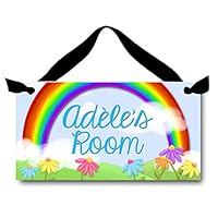 Toad and Lily Personalized Door Sign Rainbow Flowers Sign Girls Bedroom Plaque Baby Nursery Kids Bedroom Door Sign Wall Art Personalized Name DS0204