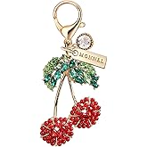 MONNEL MC727 Little Crystal Big Cherry Lobster Clasp Charm for Women with Velvet Bag (Red,1 Piece)