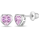 In Season Jewelry CZ Heart Bezel Kids Earrings - 925 Sterling Silver Hypoallergenic Earrings for Girls with Secure Screw Backs - Safe & Comfortable for Toddlers, Kids & Little Girls