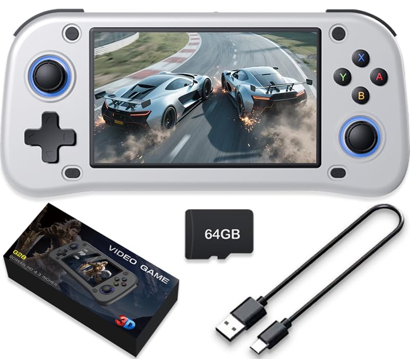 New Handheld Game Console,Built-in 64G with 15000 games,Linux System,Portable Handheld Video Game Console ，4.3 inch IPS Screen 30+ emulators& Linux System (White,64G)