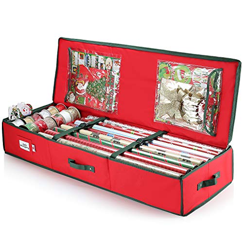StorageMaid Christmas Storage Organizer - Wrapping Paper Storage and Under-Bed Storage Container for Holiday Storage of Gift Bags, Wrapping Paper, Ribbon, and Bows