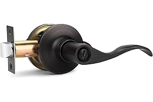 GOBEKOR 1 Pack Oil Rubbed Bronze Privacy Door Lever Wave Style, Keyless Stainless Steel Door Handle Interior Use, Bath/Bed Do