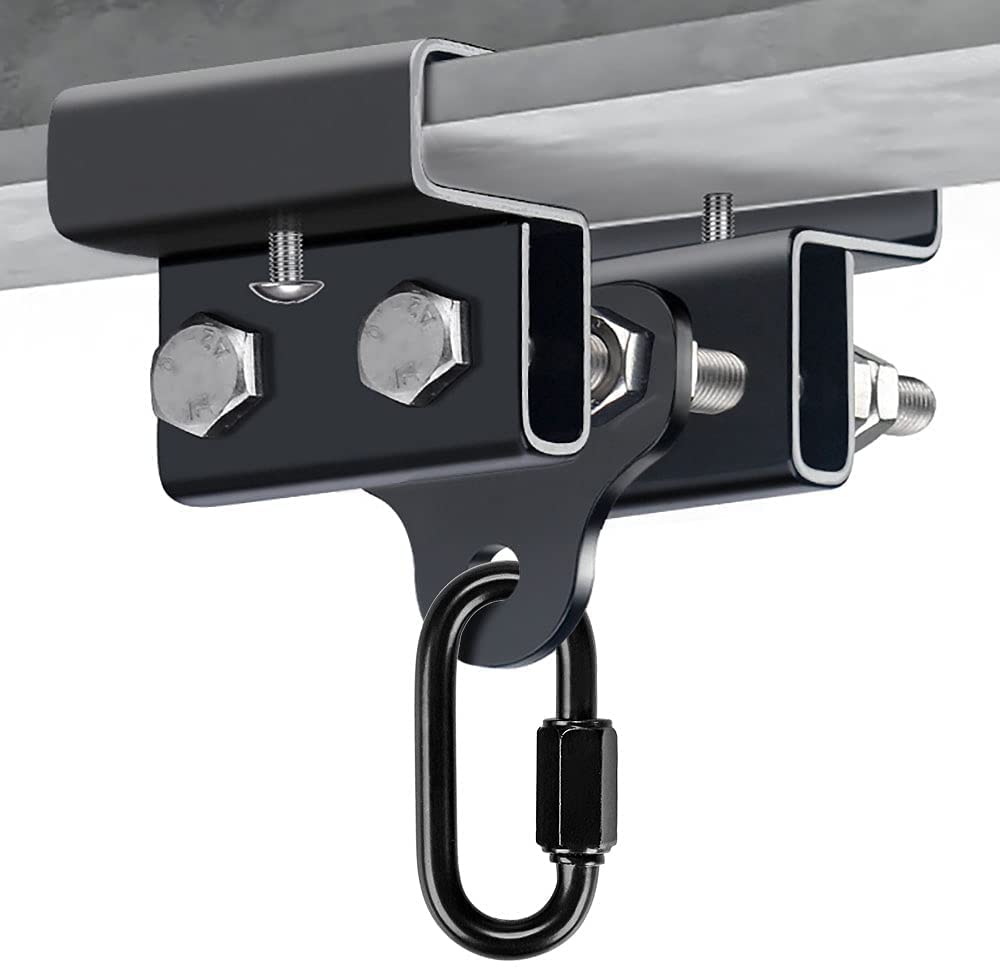 BeneLabel Punching Bag Beam Clamp 11-17cm, Boxing Bag I-Beam Hanger Heavy Duty Adjustable Steel Beam Clamp Holder Beam Mount Bracket with Carabiner for Muay Thai Training, 900lbs