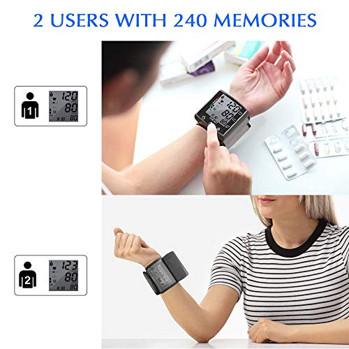 Blood Pressure Monitor Wrist, Automatic Blood Pressure Cuff with Compact Storage Box, 2x120 Sets Memory, Large LCD Display, Adjustable Cuff for Home Use