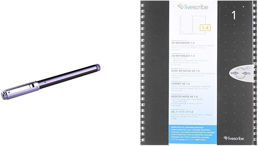 Livescribe Bundle: Aegir Smartpen Marlin Edition, Purple & 4-Pack Single-Subject Lined Notebooks #1-4, Black