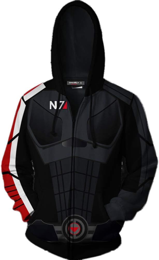 Gurbanton Mass Effect N7 Hoodie 3D Printed N7 Cosplay Zip Up Hooded Cosplay Jacket for Party Holiday