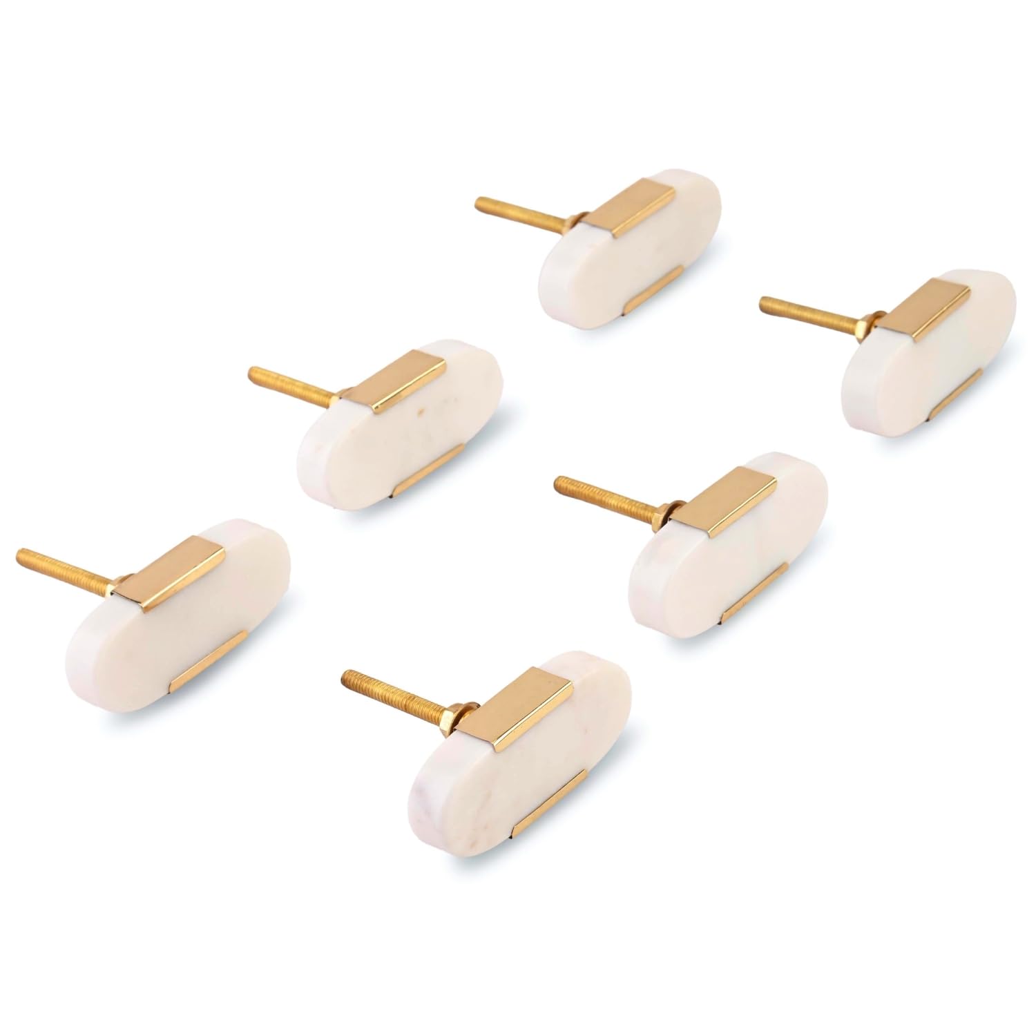 Perilla Home Oval Stone White knobs Set of 6 Cabinet Hardware Finger Pull Kitchen Cupboard Metal Door Dresser Wardrobe and Drawers Pull