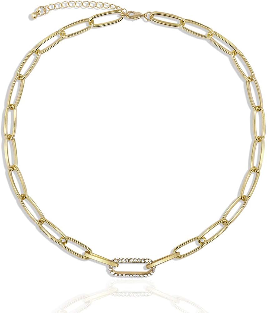 Une Douce Gold Choker Necklaces for Women, Chunky Gold Chain Link Necklaces, Dainty Chain Link Necklaces with Pearls, 90s Rhinestones Link Chain Choker, Trendy for Jewelry, Gift for Women Girls