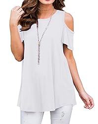 Afibi Women's Casual Short Sleeve Cold Shoulder