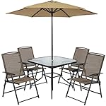 Best Choice Products 6pc Outdoor Folding Patio Dining Set W/ Table, 4 Chairs, Umbrella and Built-In Base