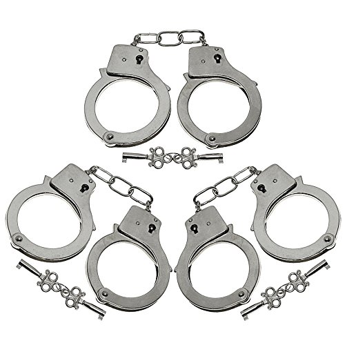 ArtCreativity 10.5 Metal Handcuffs for Kids (Pack of 3) | Steel Pretend Play Toy Hand Cuffs with 2 Keys | Fun Party Favor/ Stage or Costume Prop/ Goody Bag Filler/ Gift for Boys and Girls