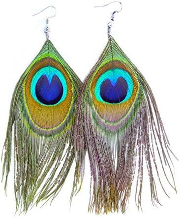 Native Super Light Peacock Feather Dangle Earrings for women,2 Styles Available: Hook & Clip Valentine's day Mother's day Gift
