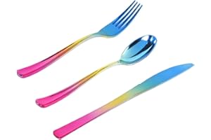 Supernal 120pcs Rainbow Silverware Set,Rainbow Plastic Silverware,Rainbow Plastic Cutlery,Colorful Silverware Set,Rainbow Utensils,Rainbow Flatware,40 Forks,40 Knives and 40 Spoons for Trolls Party