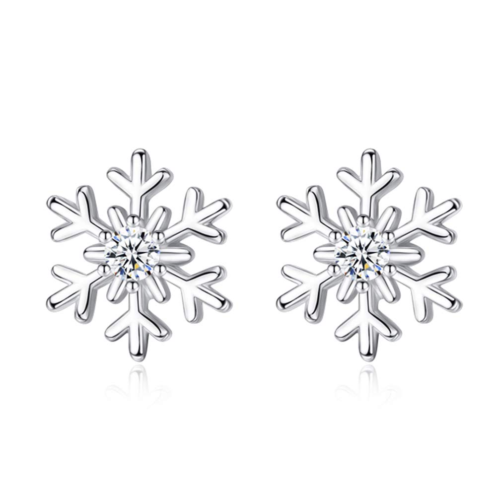 Zolkamery Snowflake Stud Earrings for Women, 925 Sterling Silver Christmas Stud Earrings with 5A White Cubic Zirconia, Hypoallergenic Small Sleeper Jewellery Gift for Ladies Wife on Christmas Day — image 1
