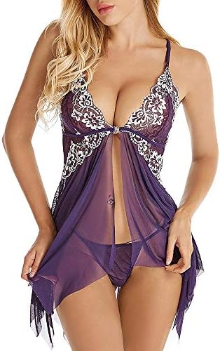 Women Lingerie Lace Babydoll V Neck Front Closure Sleepwear Strap Chemise Lingerie for Women Negligee Sleepwear Set