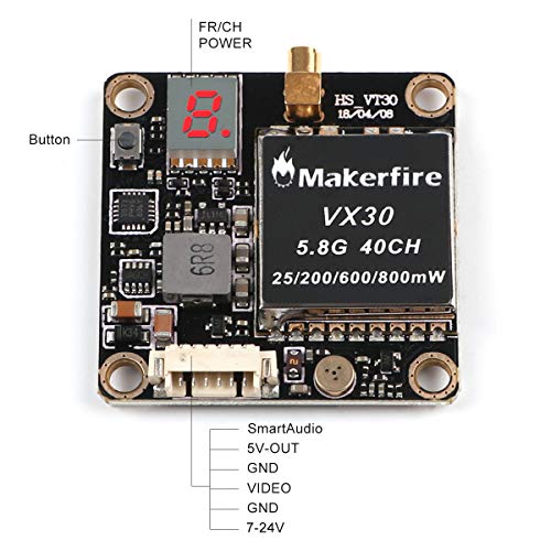 Makerfire 5.8GHZ 40CH FPV Video Transmitter VX30 NTSC/PAL 25/200/600/800mW Switchable with MMCX for Racing Drone Quadcopter