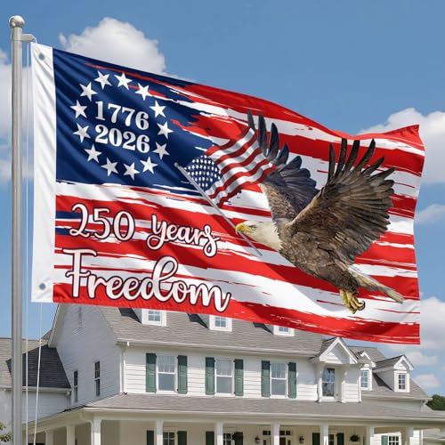 250 Anniversary USA Flag 3x5 Outdoor American Flag Double Sided 3-Ply 1776-2026 250 Years of Freedom Patriotic Flags Banner for 4th of July Memorial Independence Veterans Labor Armed Forces